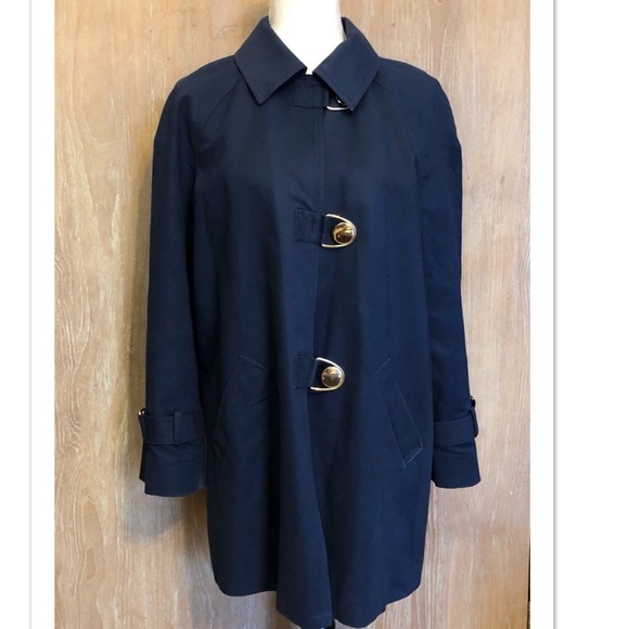 Jones New York Navy Brass Snap Button Long Jacket size Small - Picture 1 of 15